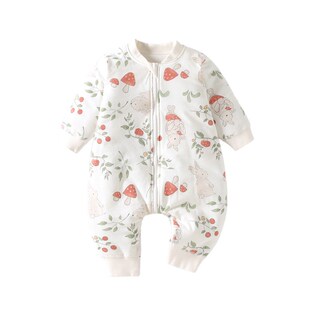 宝宝睡袋秋冬季纯棉A类长袖居家夹棉婴儿连体衣新生儿保暖睡衣