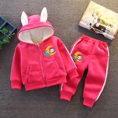 女宝宝衣服冬装加绒分体套装一周岁六7八9九10十个月婴儿冬装外套