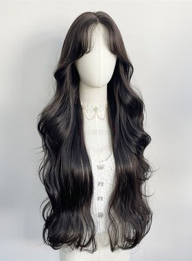 蕾丝假发85cm中分黑色长卷发八字刘海手织整顶韩式大波浪女全头套
