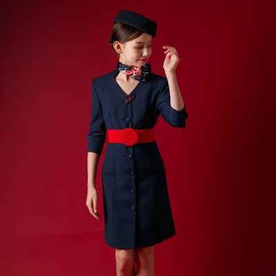 儿童空姐制服东航空姐飞行空乘制服少儿模特团体走秀服装演出服装