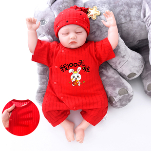 初生满月衣服薄款红色婴儿连体衣短袖男纯棉女宝宝公主百天夏套装