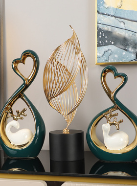 创意陶瓷摆件抽象风生水起客厅酒柜玄关电视柜装饰品轻奢结婚礼物