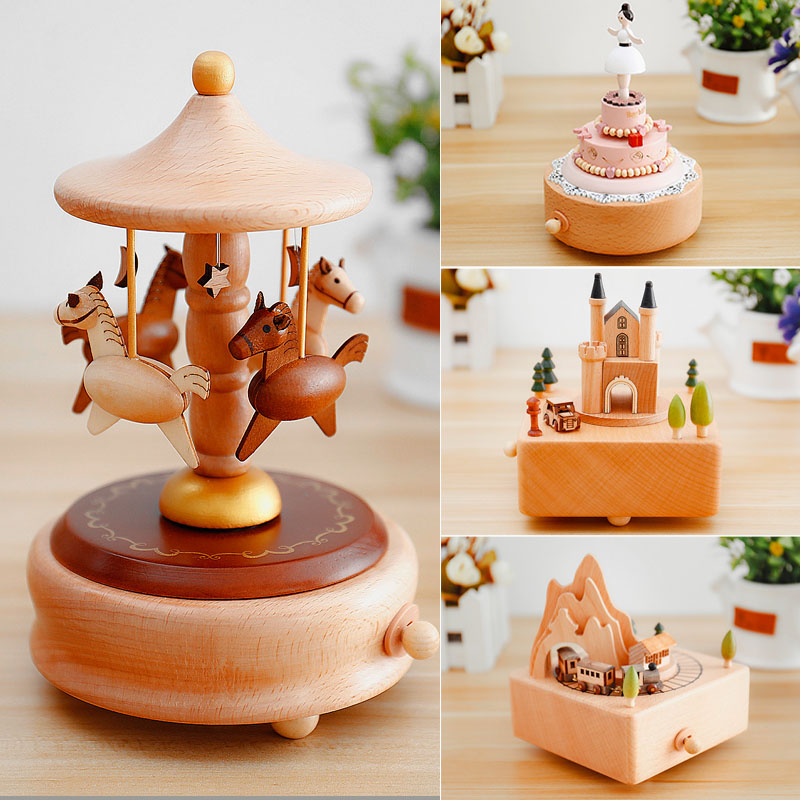刻字木质旋转木马音乐盒八音盒生日圣诞节礼品创意送女生闺蜜浪漫