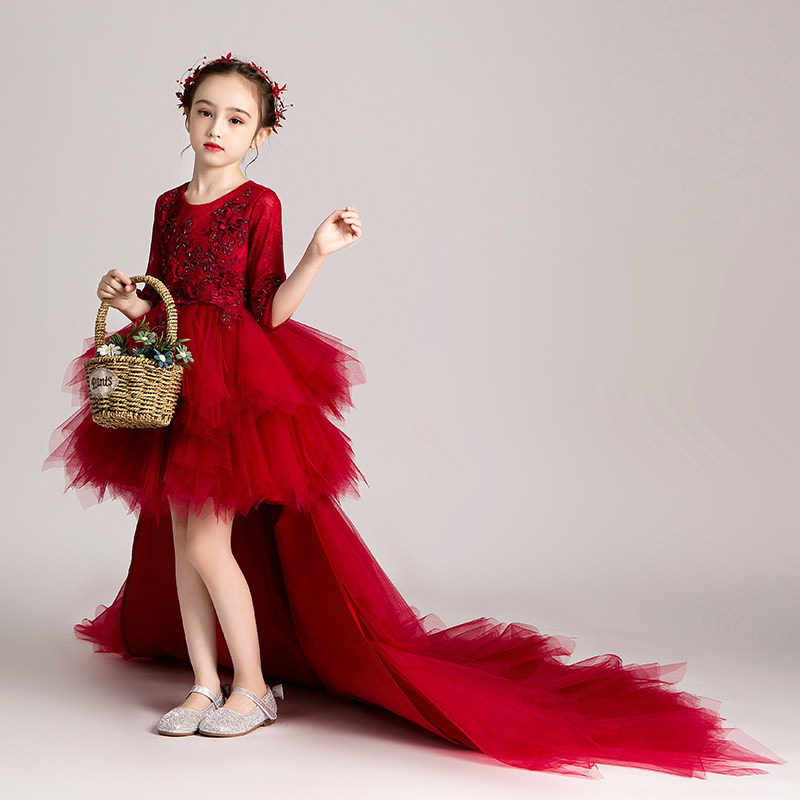 儿童礼服公主裙女童婚纱走秀超长拖尾小花童主持人钢琴演出服表演