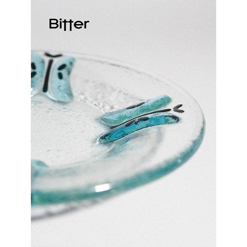 Bitter手工蝴蝶调料碟家用酱油蘸料碟复古玻璃首饰托盘小号碟子