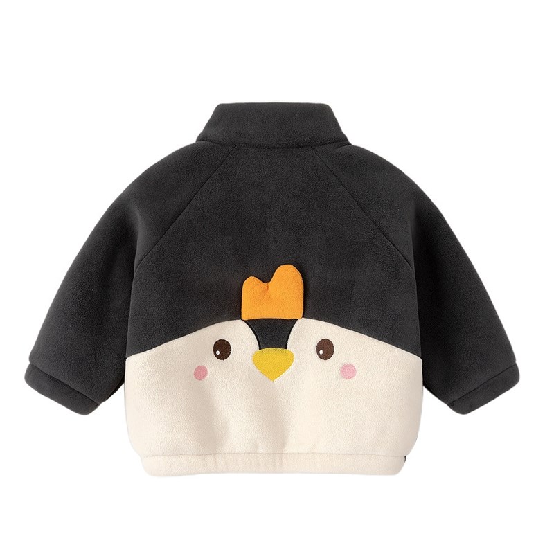 嘟嘟家宝宝加绒外套秋冬新款儿童立领上衣男童女童加厚拉炼开衫