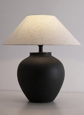 日式侘寂风土陶台灯中式粗陶瓷客厅酒店民宿设计师卧室床头灯装饰