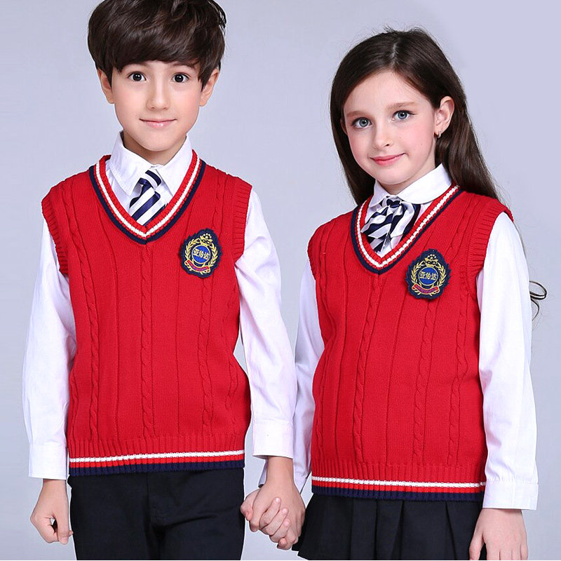 儿童毛线背心男童女童毛衣纯棉针织马甲英伦中小学生校服长袖开衫