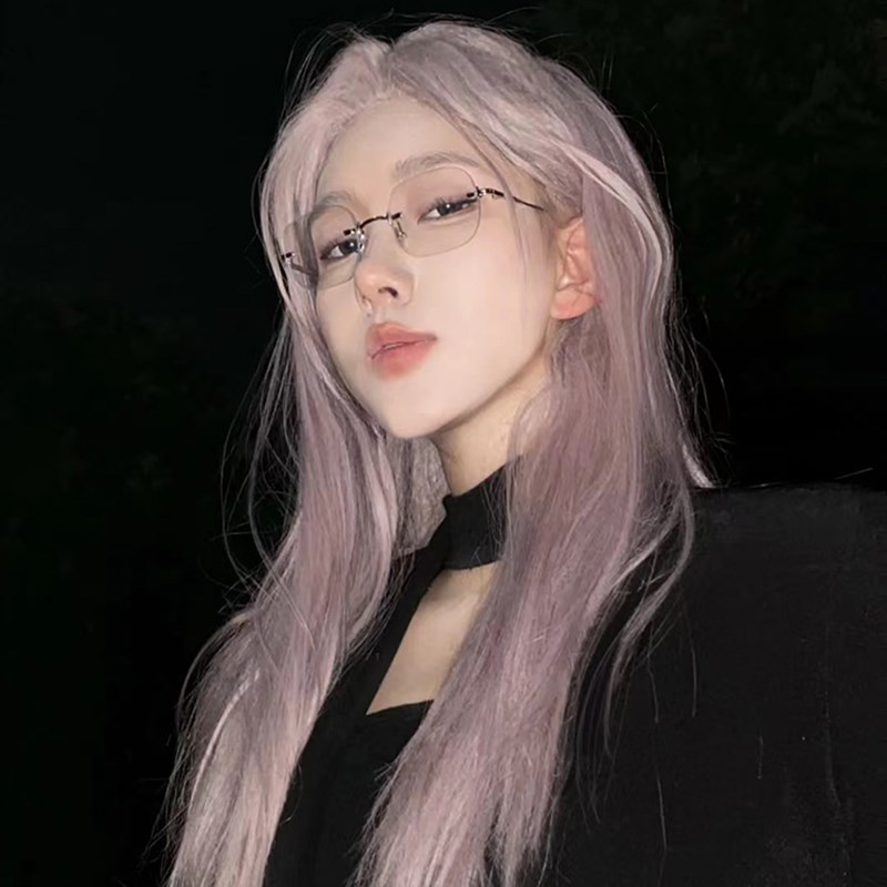 假发女长发夏季网红JK主播女团风灰紫色假发套中分八字刘海全头套