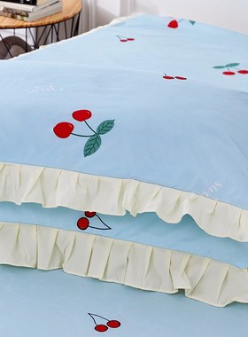 天蓝色公主风床裙4四件套少女心柔软透气助眠床品双人床单被套夏