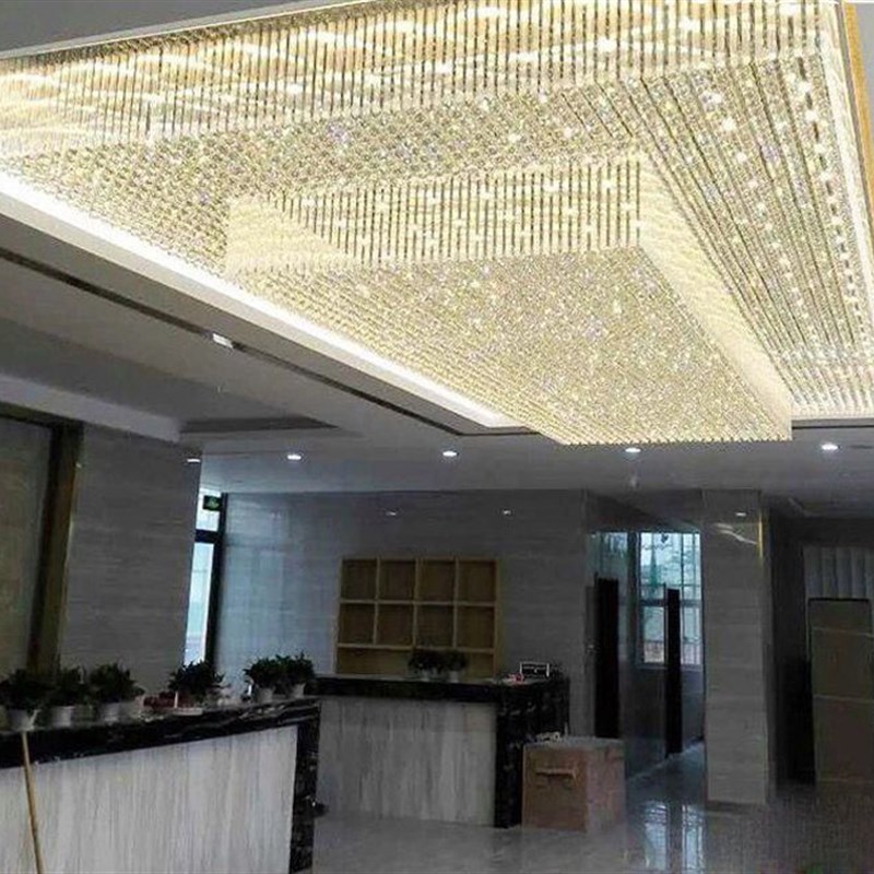 酒店大堂大厅长方形水晶灯婚礼宴会厅工程吸顶灯售楼部非标灯定制