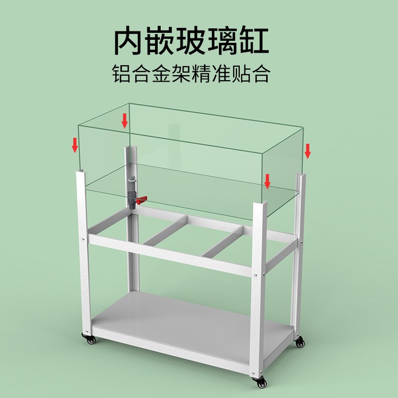 乌龟饲养缸带晒台大型生态造景箱养乌龟水陆缸玻璃带排水铝合金架