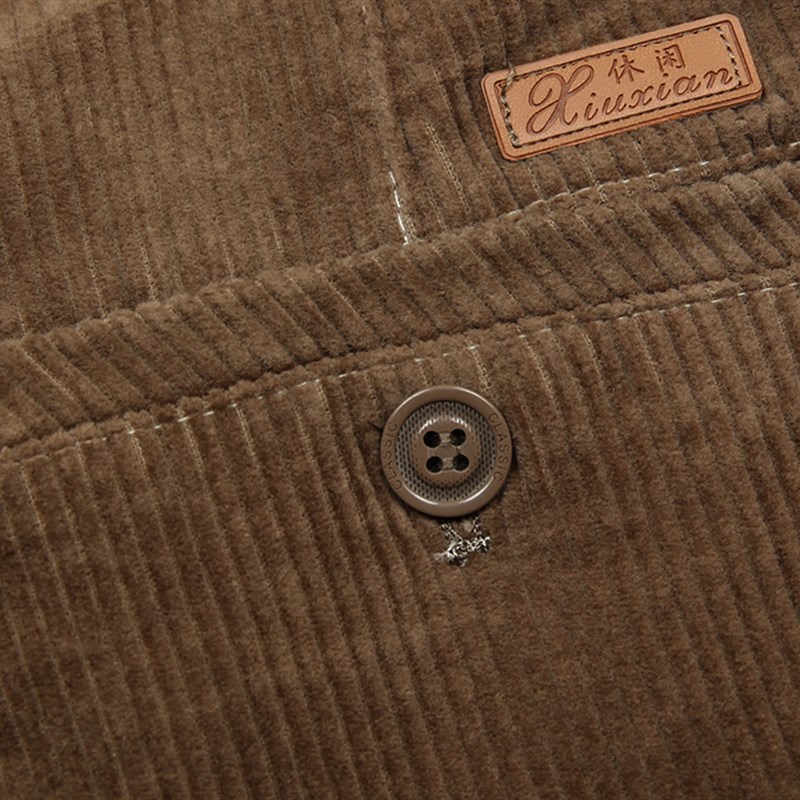 中老年人秋冬季厚款粗条灯芯绒男裤休闲裤宽松高腰爸爸宽条绒裤子