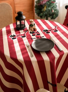 耶诞猫咪壁纸防水防油免洗红色过年K风氛围感轻奢高级感餐