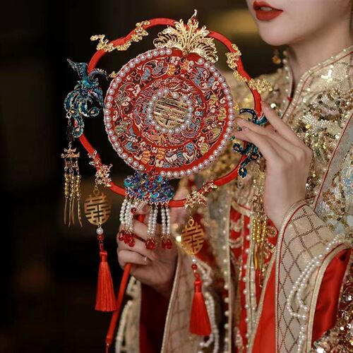 古风团扇新娘结婚礼出嫁婚扇材料包成品面秀禾喜扇