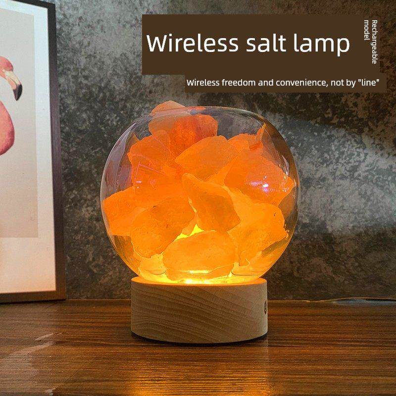 创意充电水晶盐灯ins少女心睡眠香薰卧室床头台灯月球起夜小夜灯