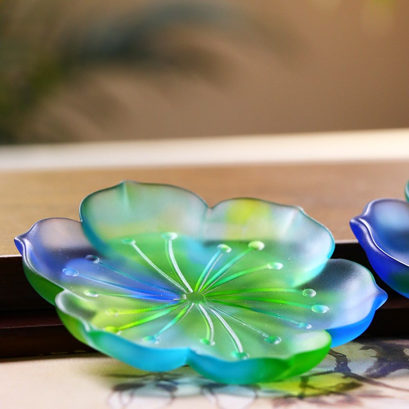 古法琉璃莲花盘果碟烛台中式桌面家用客厅糖果水果香插琉璃莲花