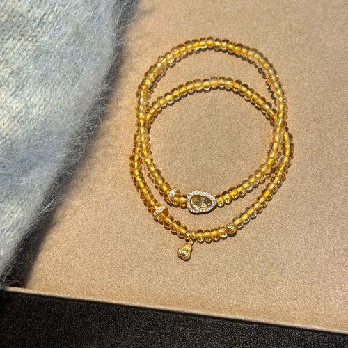 v金材质高版偏财黄水晶葫芦手链女双层叠戴手串精致手饰闺蜜