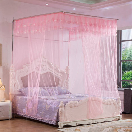 蚊帐不锈钢压脚落j地加厚加固可调高伸缩三开门家用宫廷1.8米1.5m