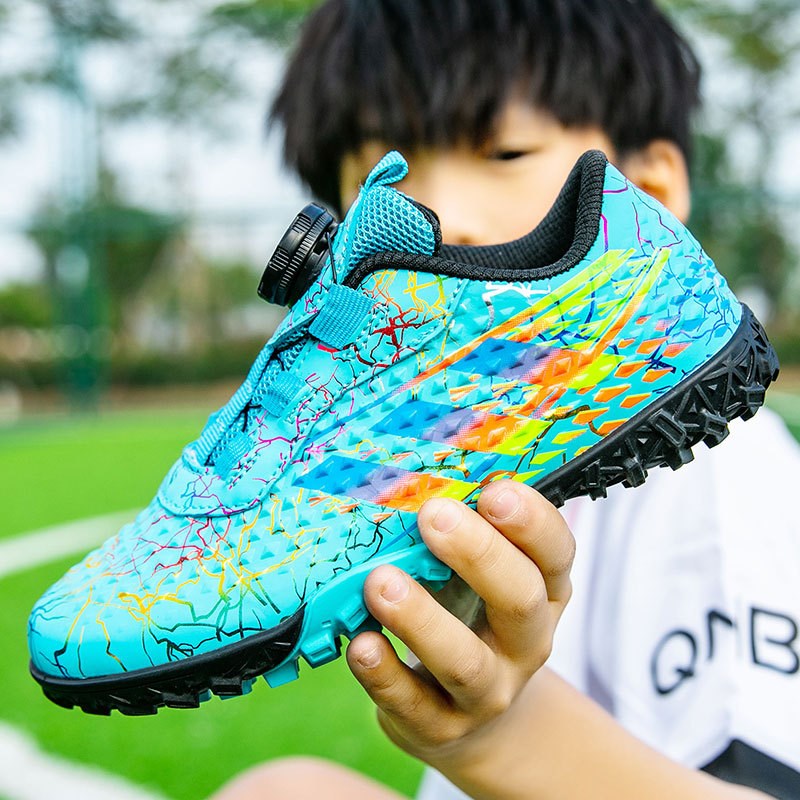 2024新款旋转扣免系带足球鞋男女儿童TF碎钉中小学生运动鞋足球鞋