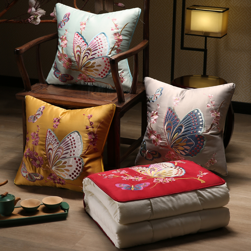 中式刺绣抱枕被子两用二合一汽车抱枕毯子加厚办公室午睡枕可定制
