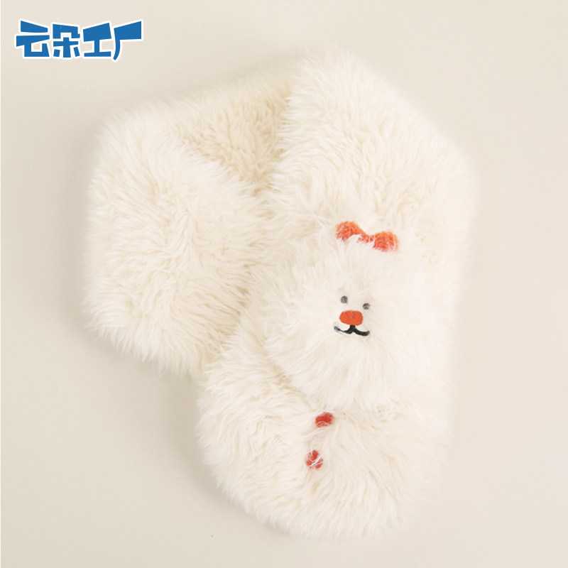 云朵工厂小雪人毛绒短围巾u冬季新款毛茸茸小围脖保暖可爱交叉围