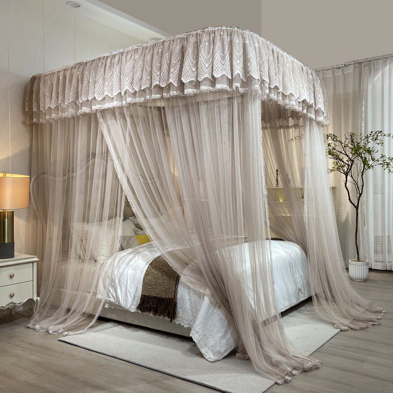 u型蚊帐家用2024新款卧室导轨落地纹账支架加粗加厚1米8床免安装5