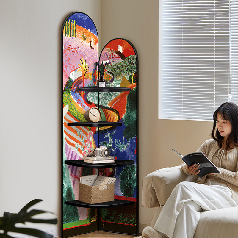 客厅落地转角装饰摆件柜画色彩艺术多层置物架书柜夹缝墙角收纳柜,家居饰品,落地摆件,淘宝优惠券,粉丝福利购,淘宝优惠卷