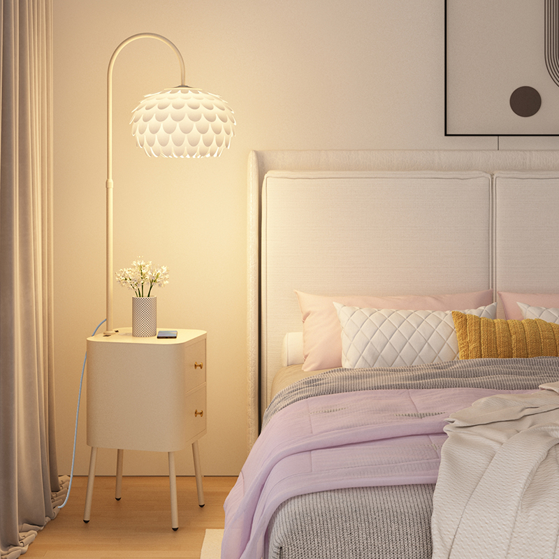 奶油风牀头柜卧室简约现代实木智能充电简易替代品小型置物架