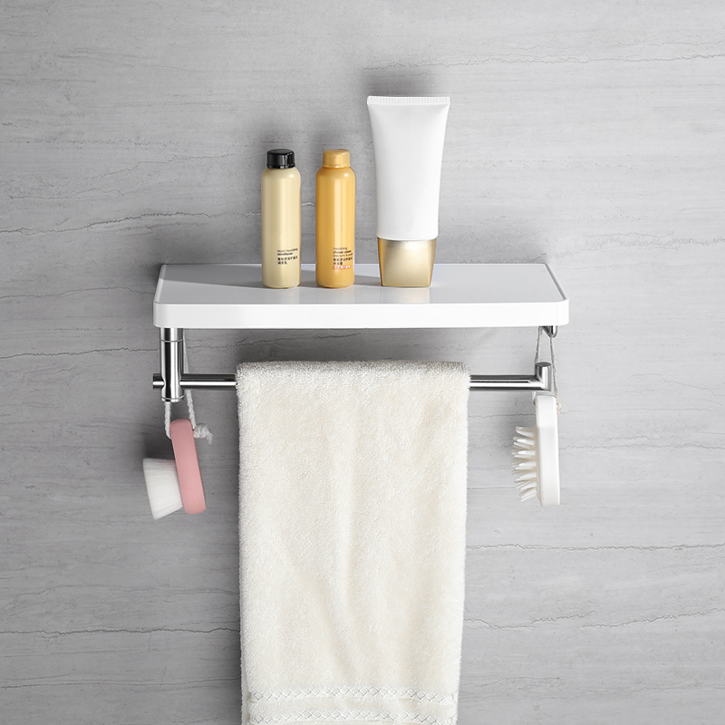 卫生间多功能双层不锈钢置物架浴室毛巾免打孔厕所壁挂钩件
