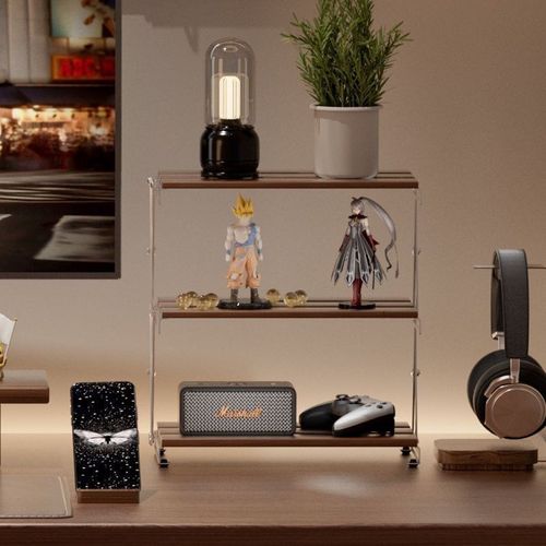 原木露营置物架三层桌搭可折叠桌面便携式小桌子户外野餐放置架