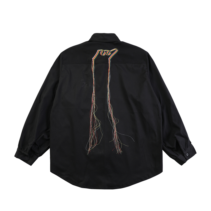 秋装小众很仙的衬衫男韩版设计感后背彩色刺绣宽松网红衬衣发型师