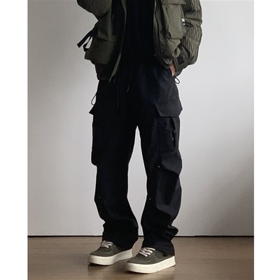 X1617 秋冬美式高街新款多口袋加厚加绒工装裤宽松垂感直筒裤男士