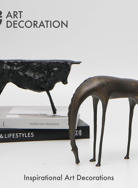 现代铸铁仿古做旧动物牛马雕塑样板间别墅壁炉书房边柜.装饰品摆