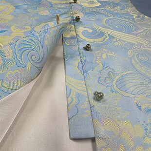 老宋锦 天蓝地浪花蝶舞马甲 胸围104衣长60