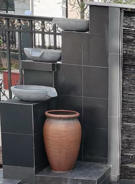 定制水幕墙流水盆流水罐带出水口庭院水景观陶罐带嘴花园造景摆件