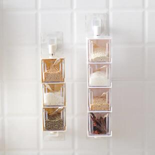 厨房壁挂式调味盒套装家用品调味罐收纳盒免打孔放糖盐味精佐料盒