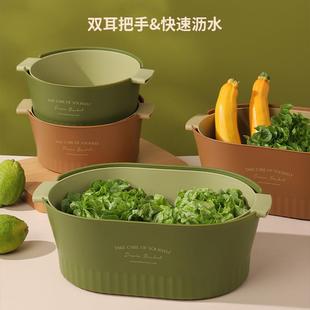 简约双层果蔬沥水篮 日式 家用厨房清洗沥水篮塑料水果篮洗菜篮子