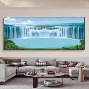 定制流水生财酒店大堂现代大自然聚宝瀑布沙发背景中式山水装饰画