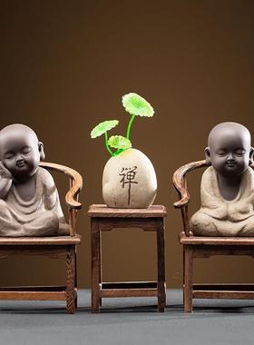 久造禅意紫砂小和尚摆件家居装饰品可爱小沙弥客厅书房办公室摆设