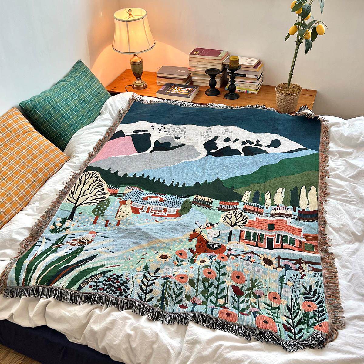 清新田园风毯子墙面装饰艺术挂毯单人沙发毯床上盖巾户外露营毯