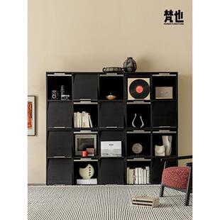 梵也家具时隐组合柜实木书柜自由组合柜客厅黑色储物边柜皮埃尔柜