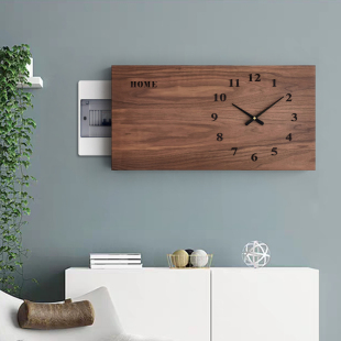 长方形 胡桃木 电表箱装饰画横版加长遮挡箱长款遮电箱的挂钟定制