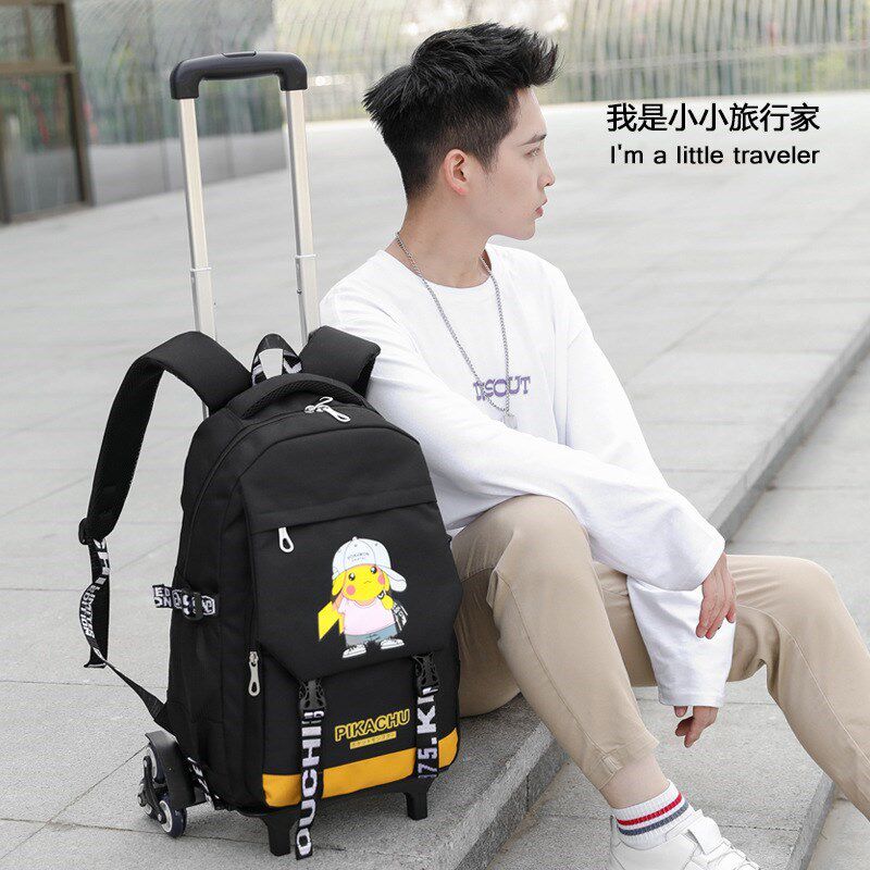 儿童拉杆书包小学生手拉车拖学生带有轮子男孩可以爬楼能拉着走的