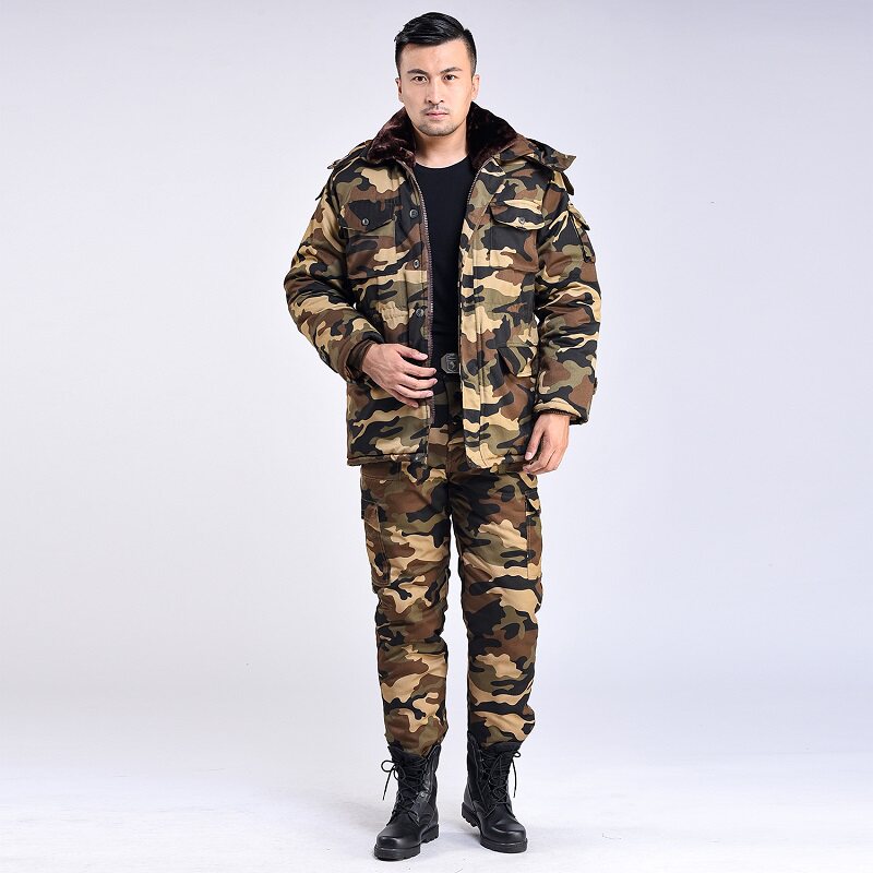 中长款迷彩劳保棉袄男冬季加厚冷库棉衣棉裤套装中老年宽松防寒服