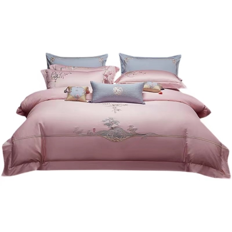 高档婚庆四件套纯棉全棉结婚陪嫁大红色刺绣喜被中式婚房床上用品