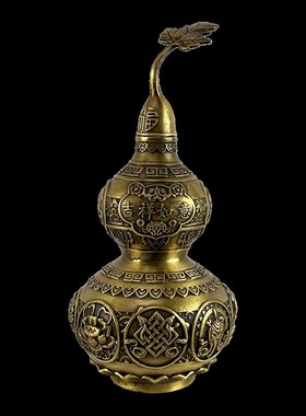 空心铜葫芦摆件客厅工艺品 开口家居客厅 书房办公室中式装饰大号