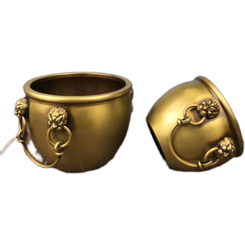 实心纯铜聚宝盆摆件客厅狮头皇宫招财缸按比例仿制办公室桌面元宝