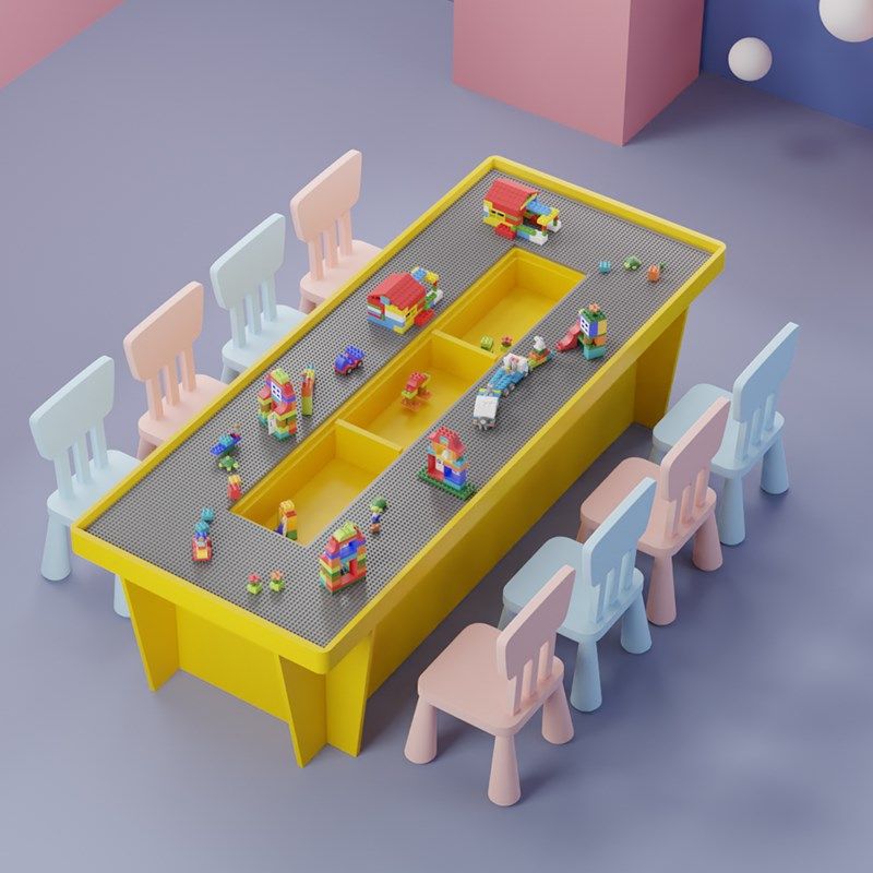 实木儿童大尺寸多功能积木桌子大尺寸大号拼装益智玩具桌大颗粒