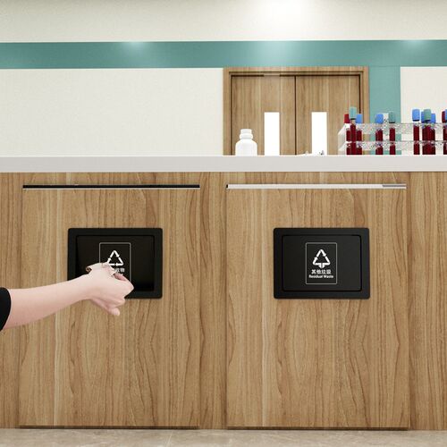 黑色橱柜垃圾桶推盖304不锈钢侧开口盖子厨房厕所垃圾桶侧面盖子